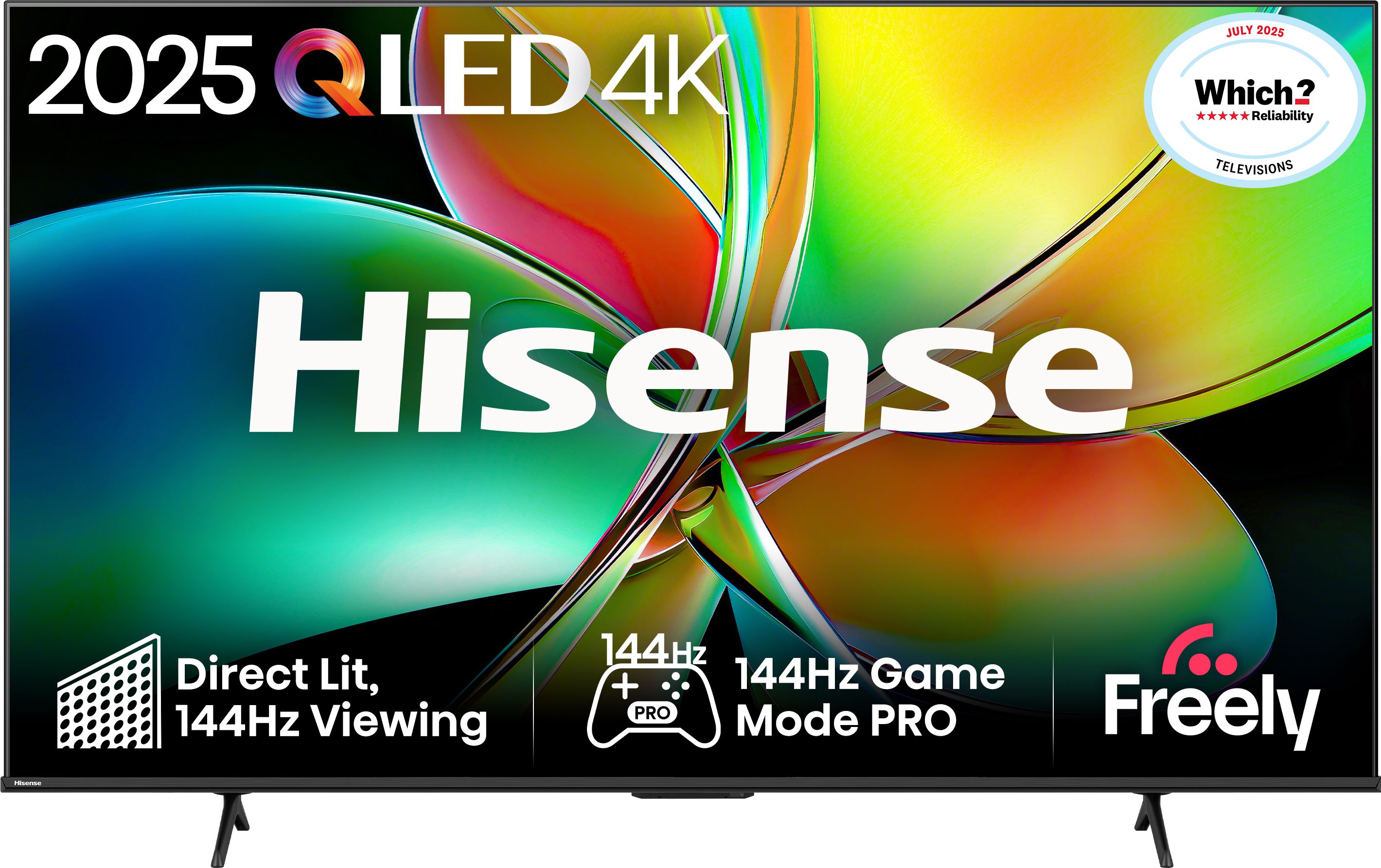 Hisense 65" QLED TV - 4K Ultra HD, 144Hz, Dolby Vision, Smart TV - Black
